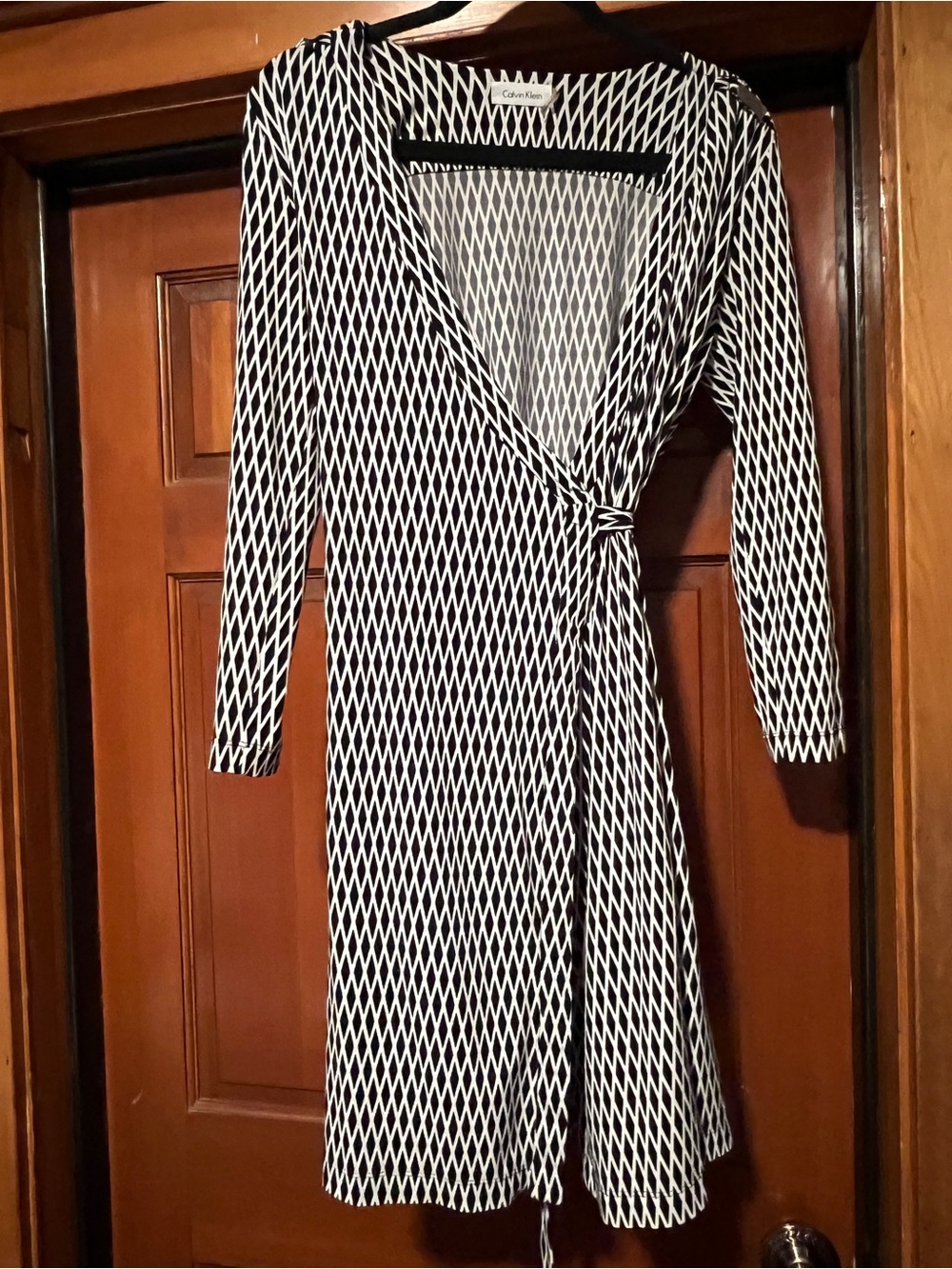 Calvin Klein Black & White Geometric Wrap Dress